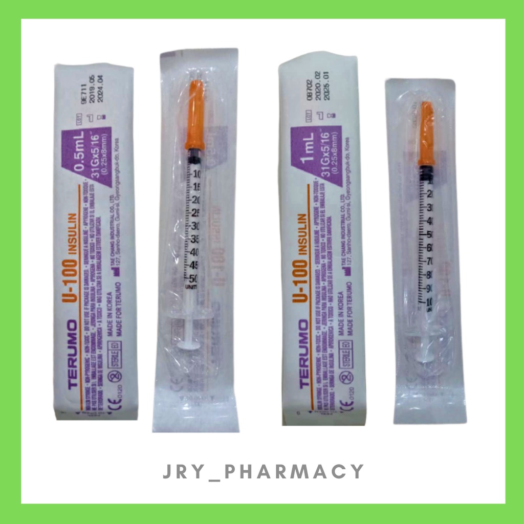 TERUMO INSULIN SYRINGE WITH NEEDLE U100 31GX5/16" (0.25X8MM) 0.5ML 10