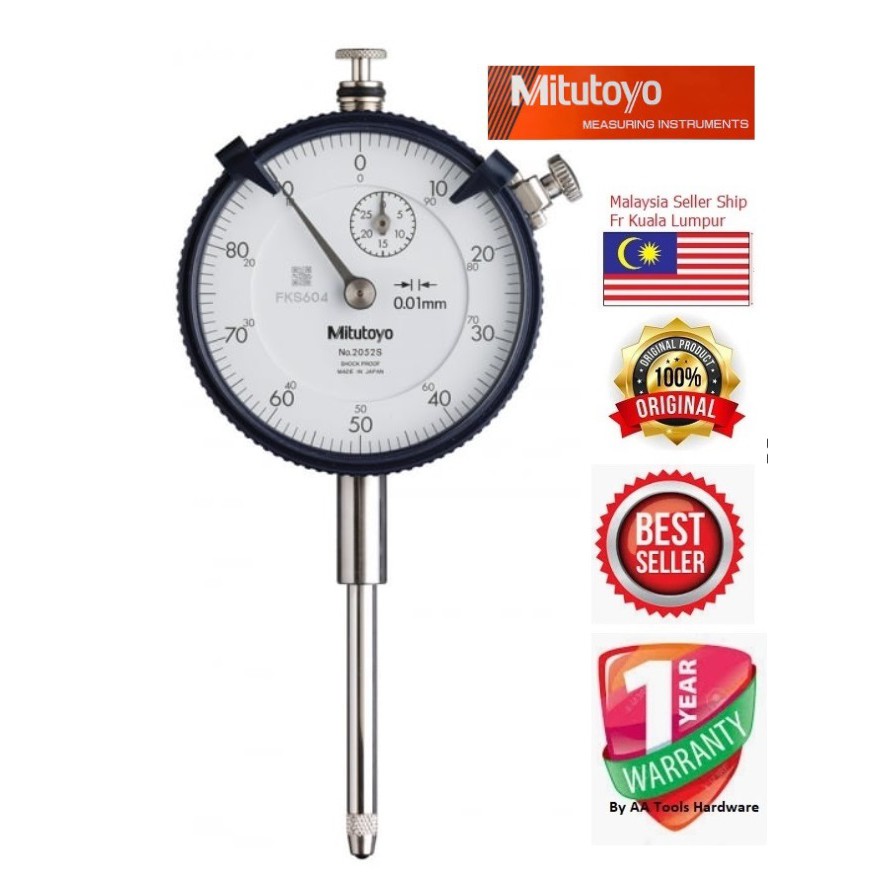 30mm Mitutoyo 2052S Long Stroke Dial Indicator, 0100 Dial Lug Back