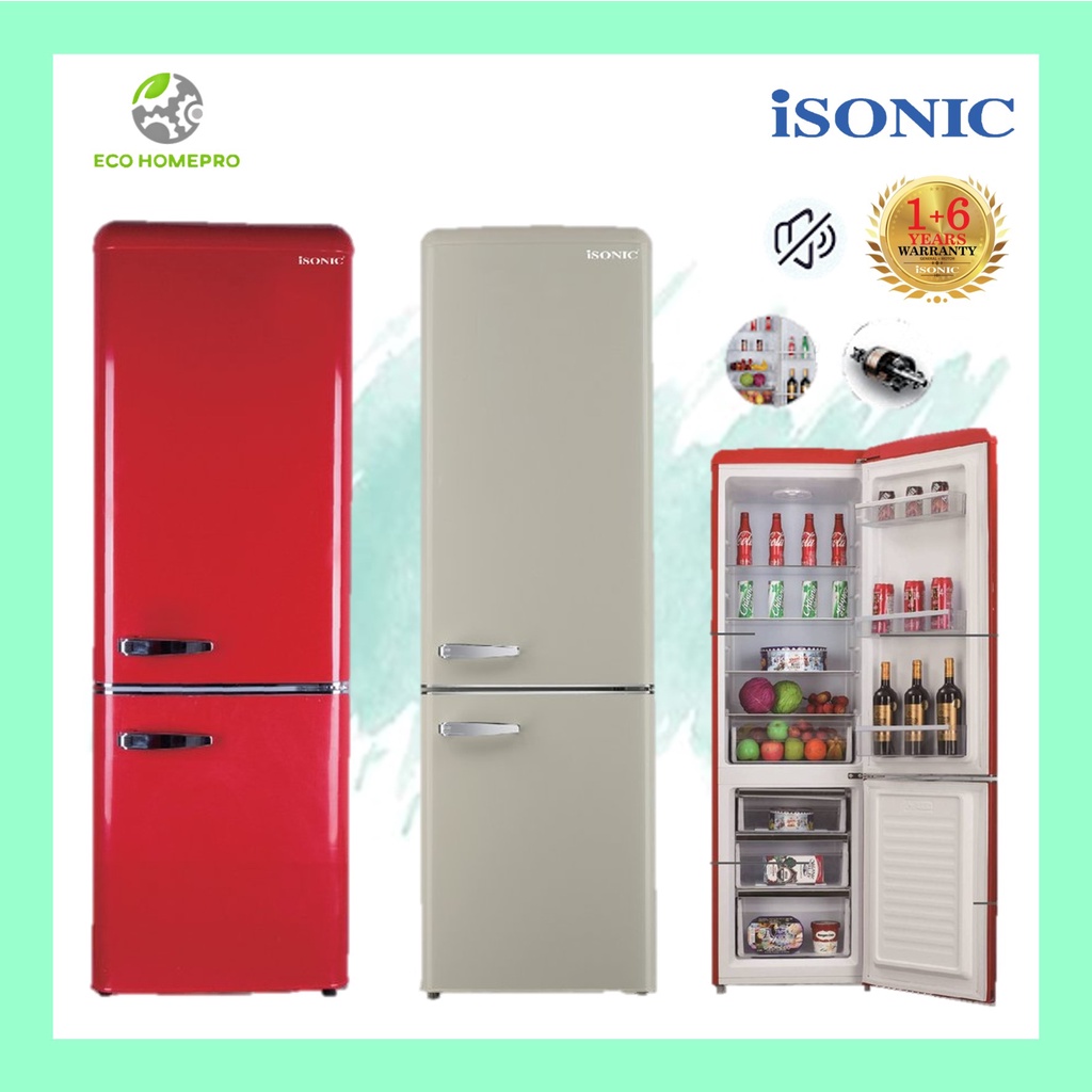Isonic Double Door Vintage Refrigerator Mdr Bcd261lh Red White Cream Shopee Malaysia