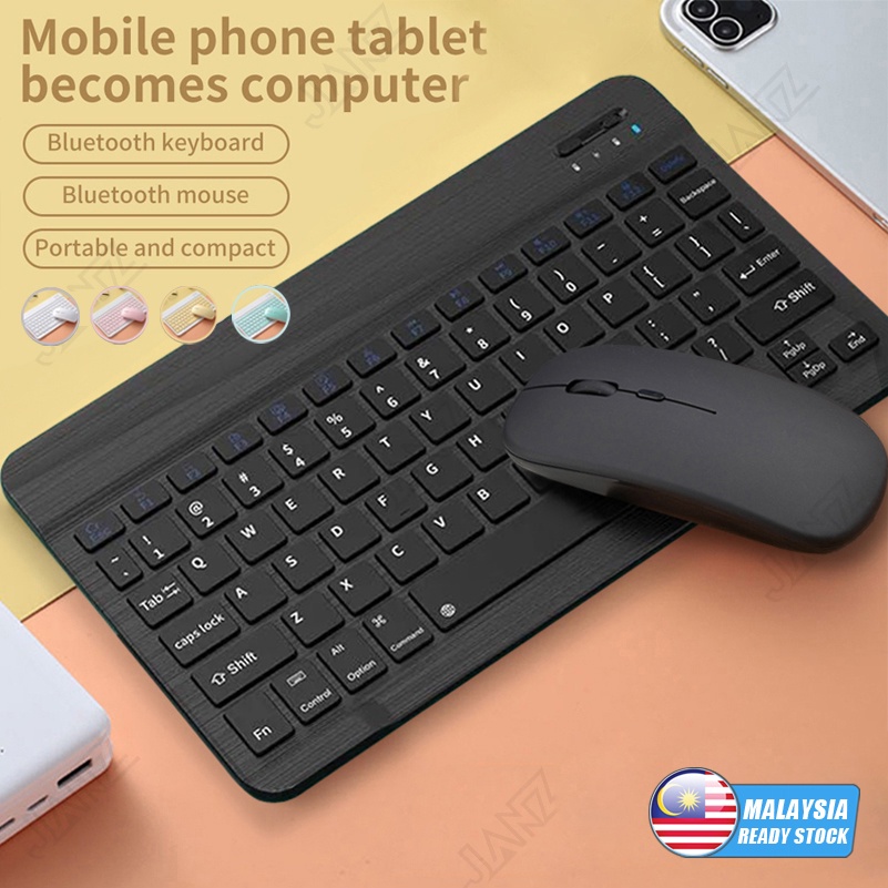 【MY Stock 】10 inch Wireless Bluetooth Keyboard Wireless Mouse Set Universal Wireless Keyboard Bluetooth Mouse Full Set Rechargeable Silent for Tablet Mobile Phone Laptop
