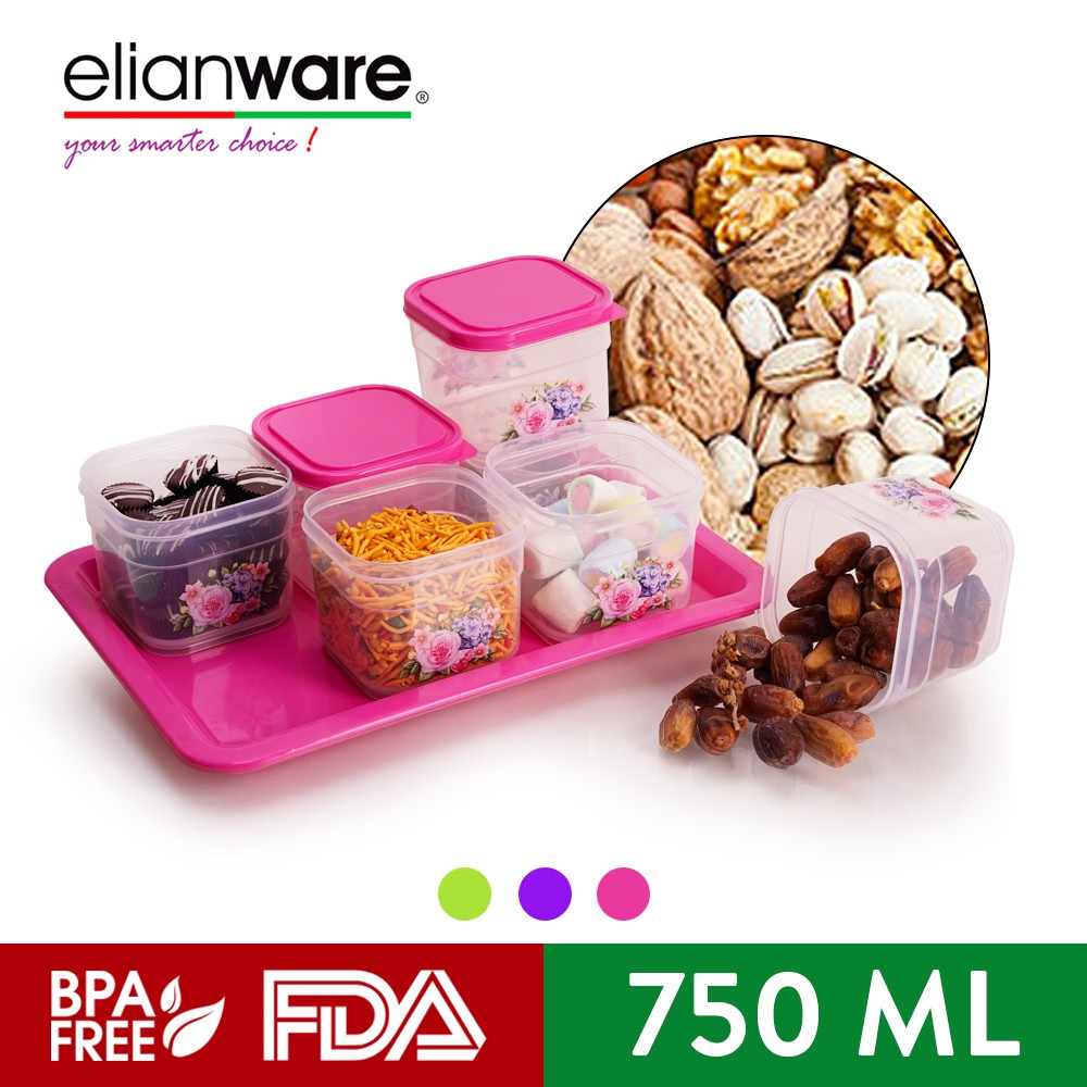 Elianware Bekas Kuih Raya Cookies Snacks Airtight Container with Tray Candy Tray(6 Pcs)