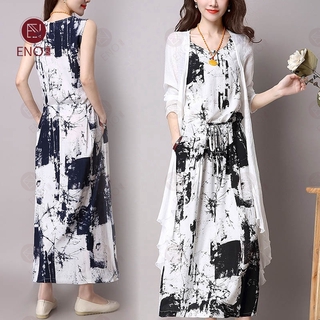 ENO Ready Stock Women 2 Set Long Sleeveless Dress 