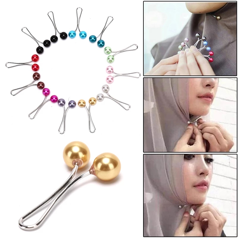 1 Piece Lady Muslim Headscarf Shawl Scarf Pearl Brooch Pin / Muslim Scarf Hijab Clips Pin Fixed Straps Anti Slip Brooch / Safety Clip Women Wedding Pin