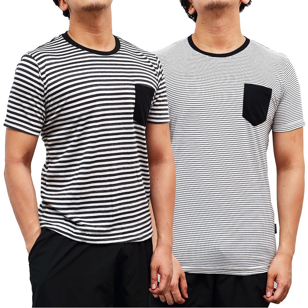 Oppa Style Shop Stripe T Shirt Pocket Tee Bag Cotton Strip Unisex Line Men Women Shopee Malaysia