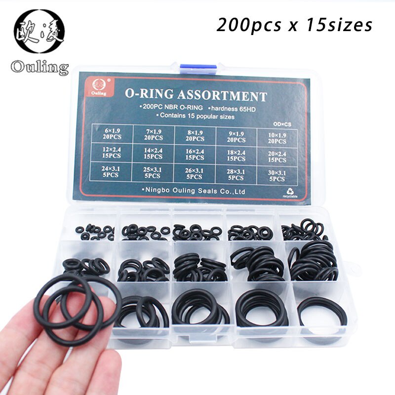 200pcs 15 Sizes O Rings Rubber O Ring Seal NBR Black Sealing Nitrile ...