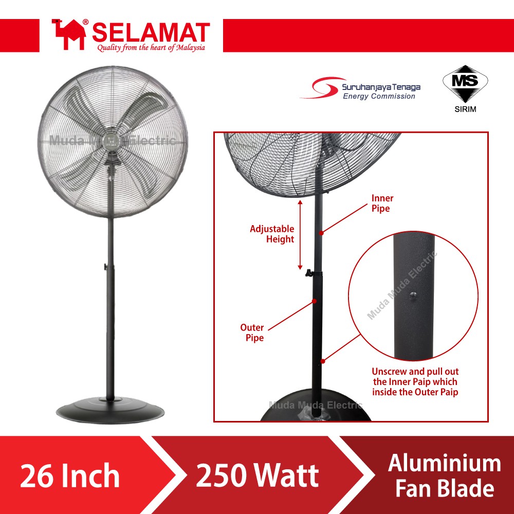 Selamat Heavy Duty Industrial Stand Fan 26 Inch Shopee Malaysia