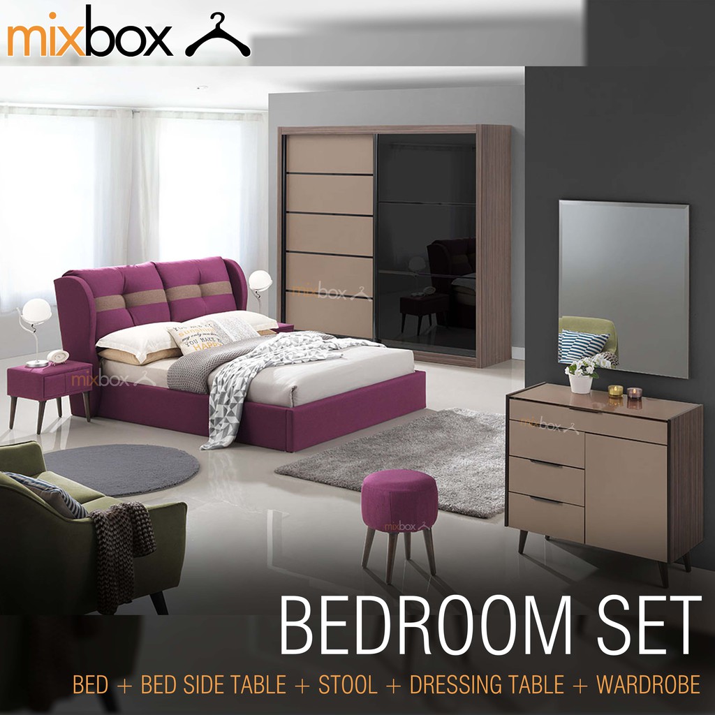 MIXBOX Bedroom set (Hydraulic Bed Queen/King+Wardrobe+Dresser table+Side Table+Stool) M Series
