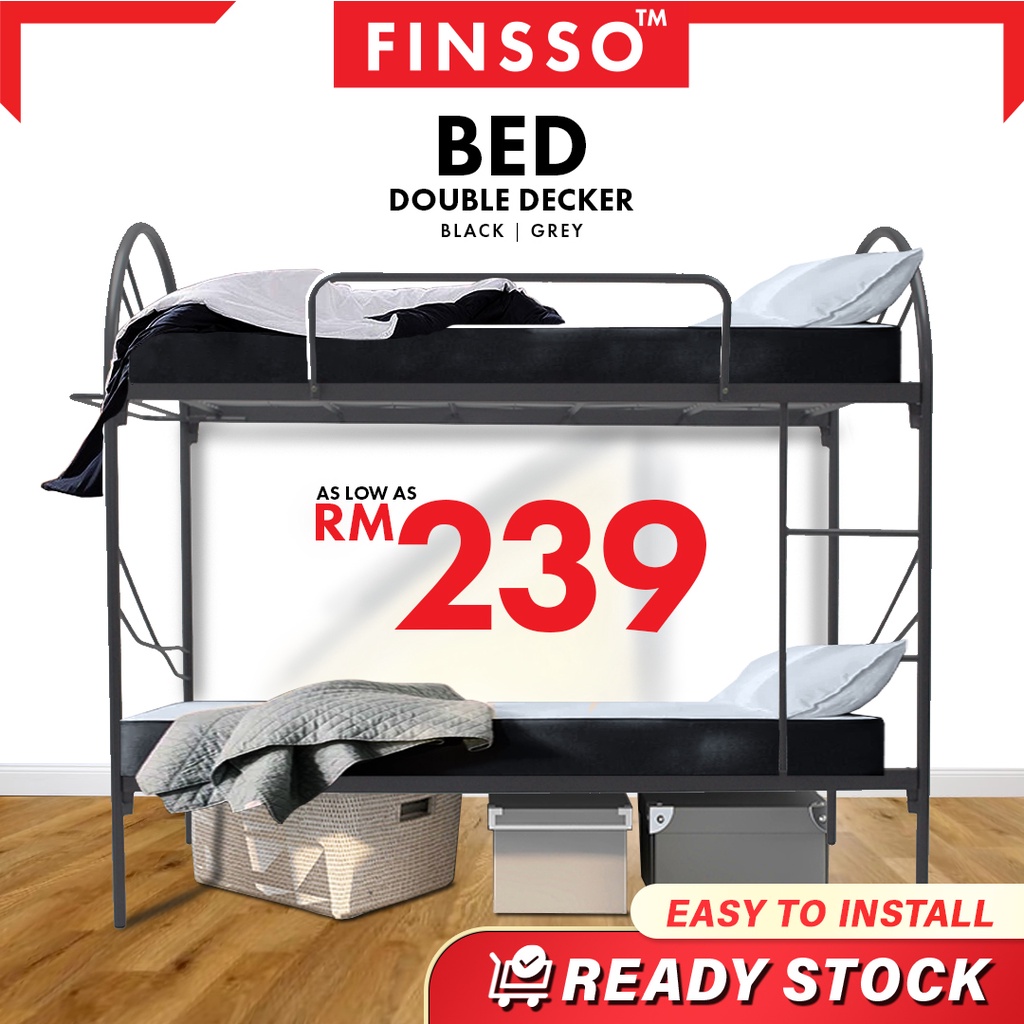 FINSSO : Powder Coat Metal Double Decker Bunk Metal Bed Frame/ Katil dua tingkat