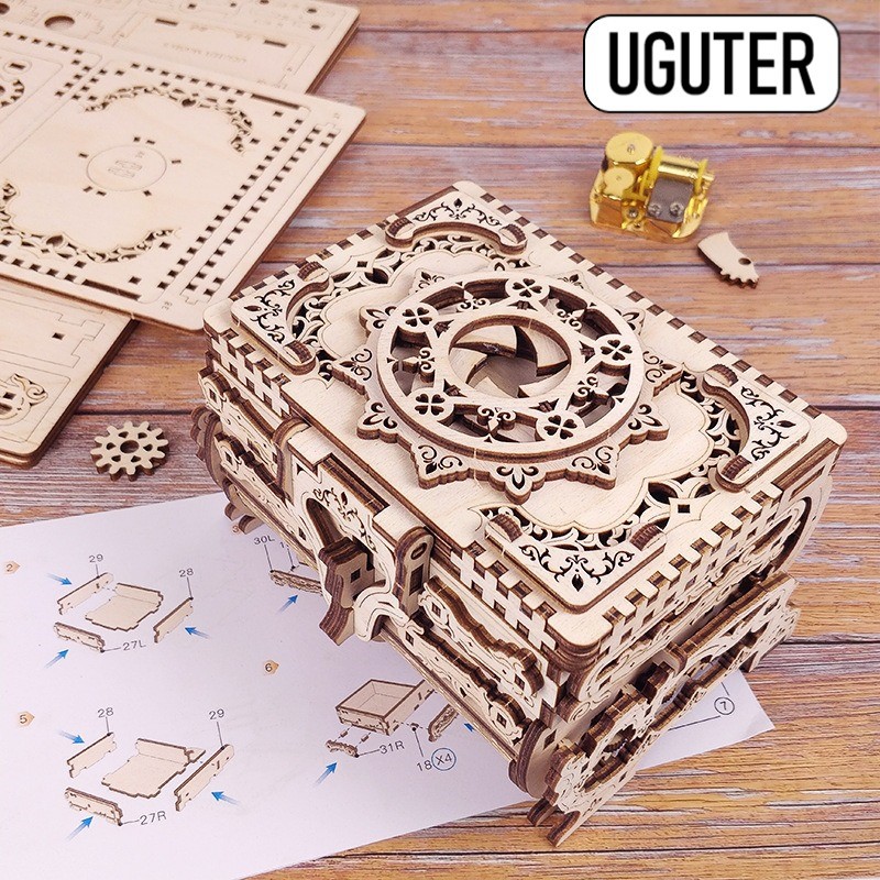 [Local Stock] UGUTER 3D Puzzle DIY Toys Wooden Puzzle Birthday Gift- Antique Box T707