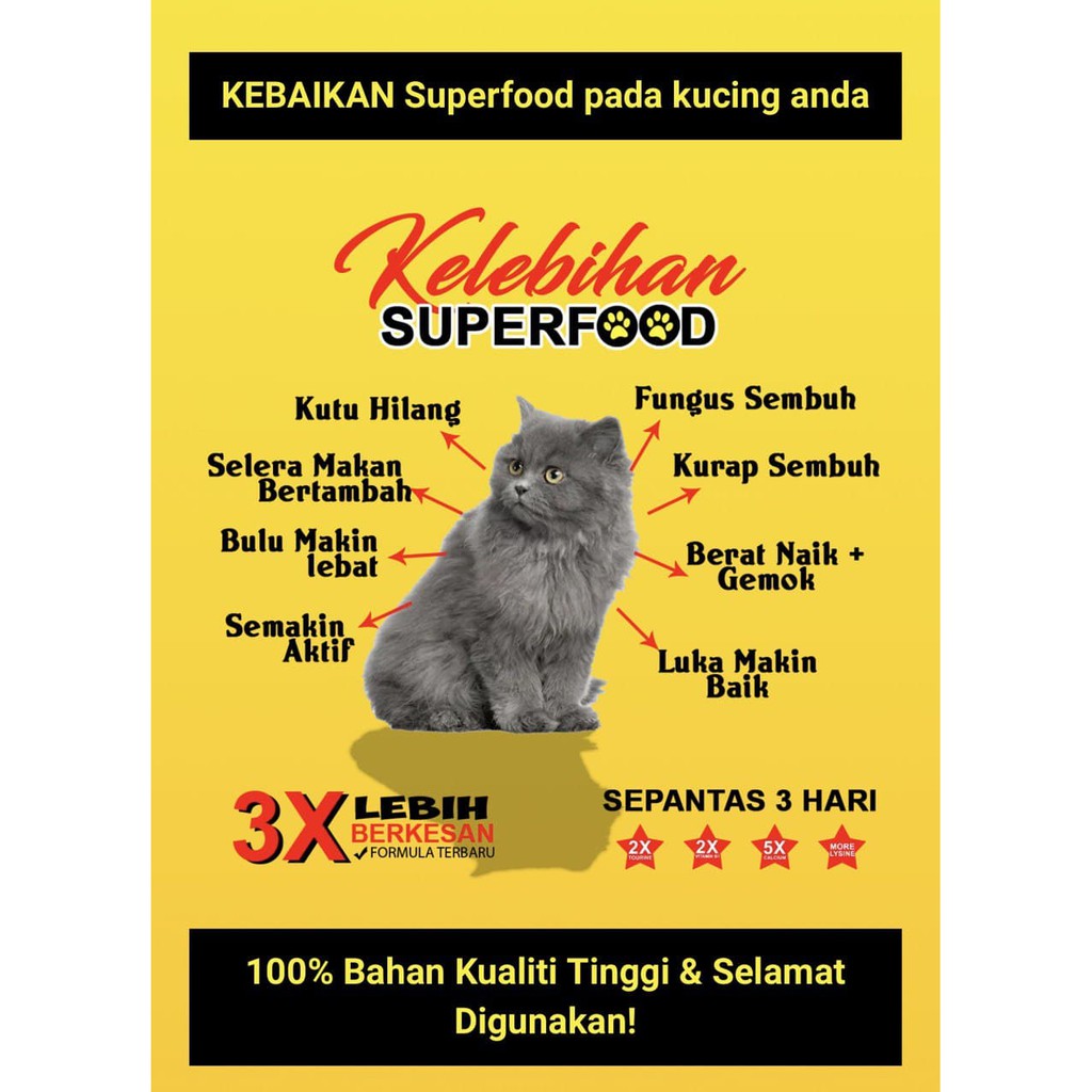 [VIRAL] SUPERFOOD PRODUK KHAS UTK KUCING kurap, fungus, gemuk, tambah