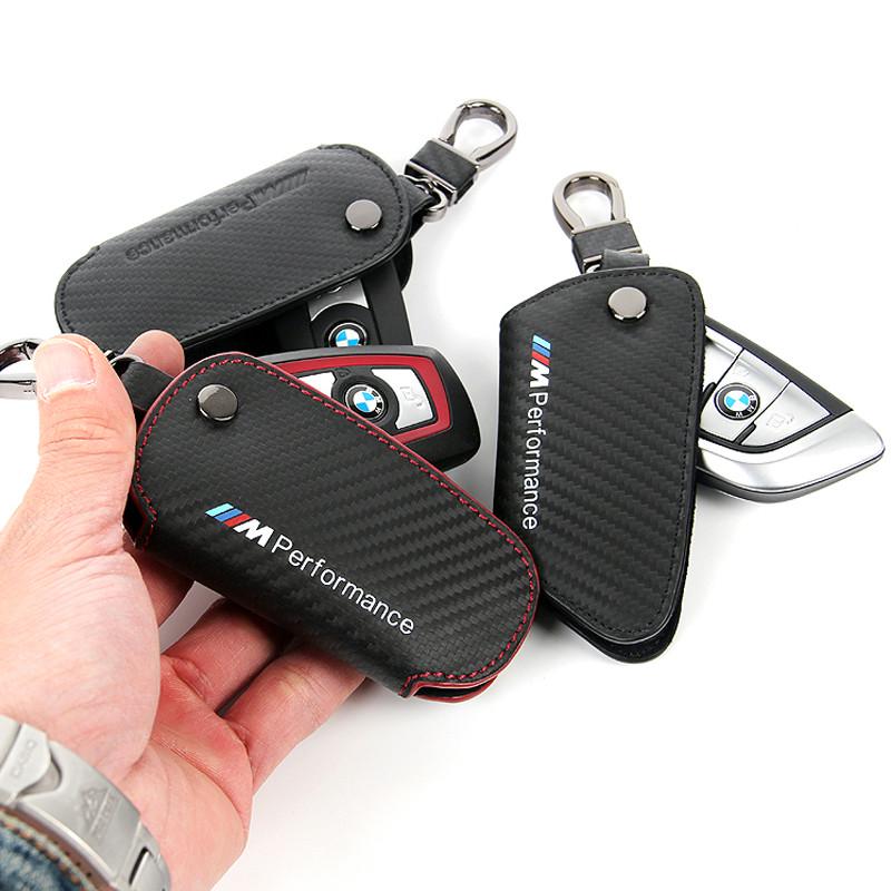Car Leather Key Case for BMW M Sport Key Bag Carbon Fiber Car Remote