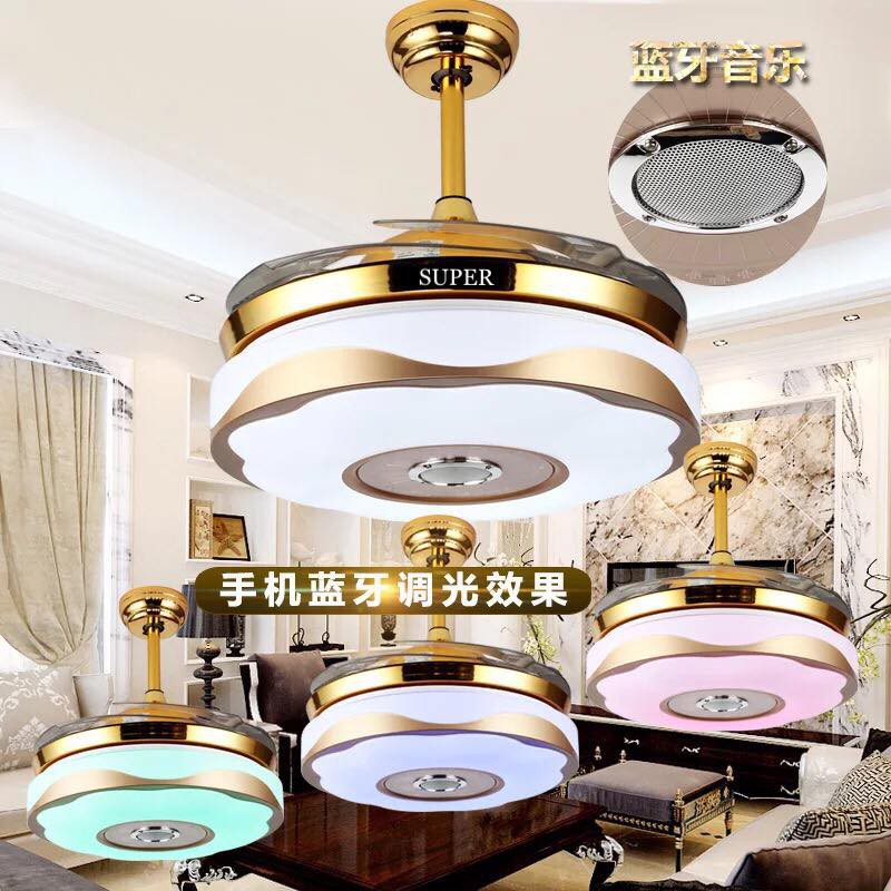 42 Inch Ceiling Fans With Lights Bluetooth Speaker Modern Invisible Leaf Chandelier Fan With Remote Control