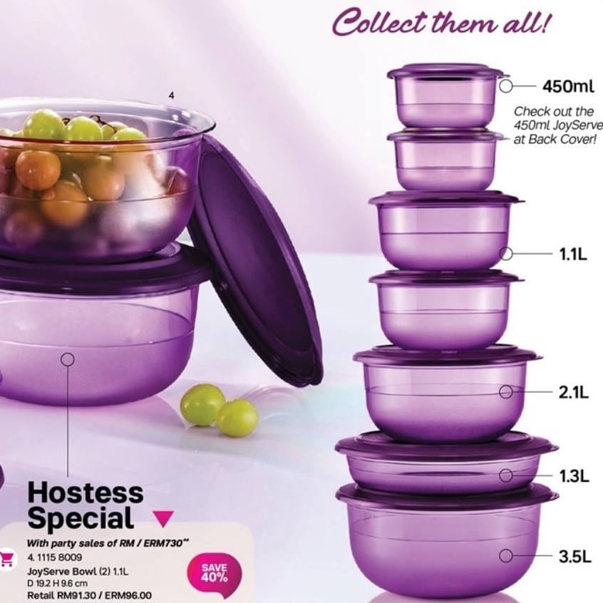 Tupperware Level JULY 2021 JoyServe Bowl Keeper SET (LEVEL JOY SERVE PURPLE BOWLS SET)