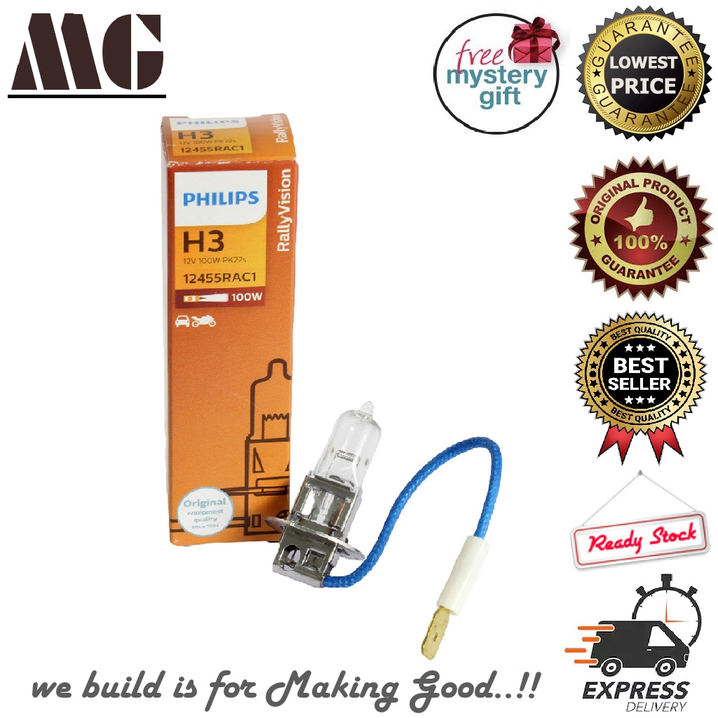 Philips Halogen Headlight BULB H3 12V 100W +30 READY STOCK MALAYSIA