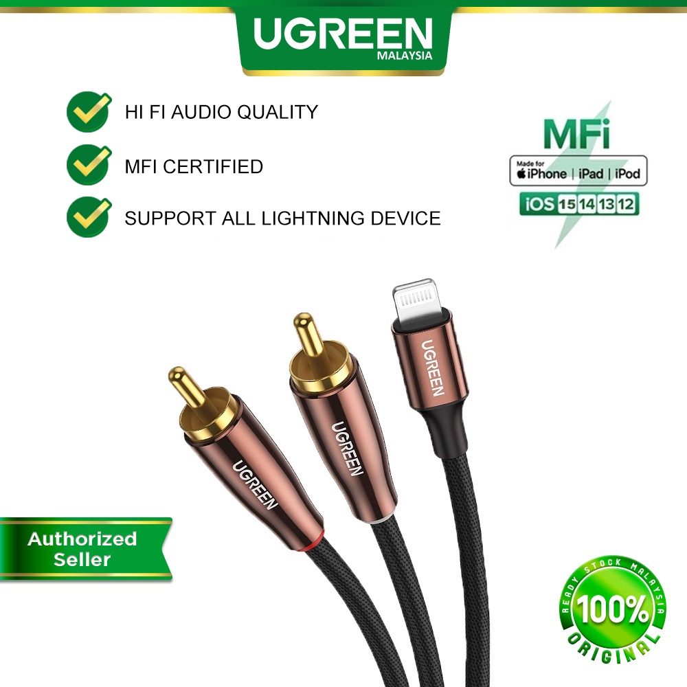 UGREEN Lightning to 2 RCA MFi Certified Splitter Audio Cable Hi Fi