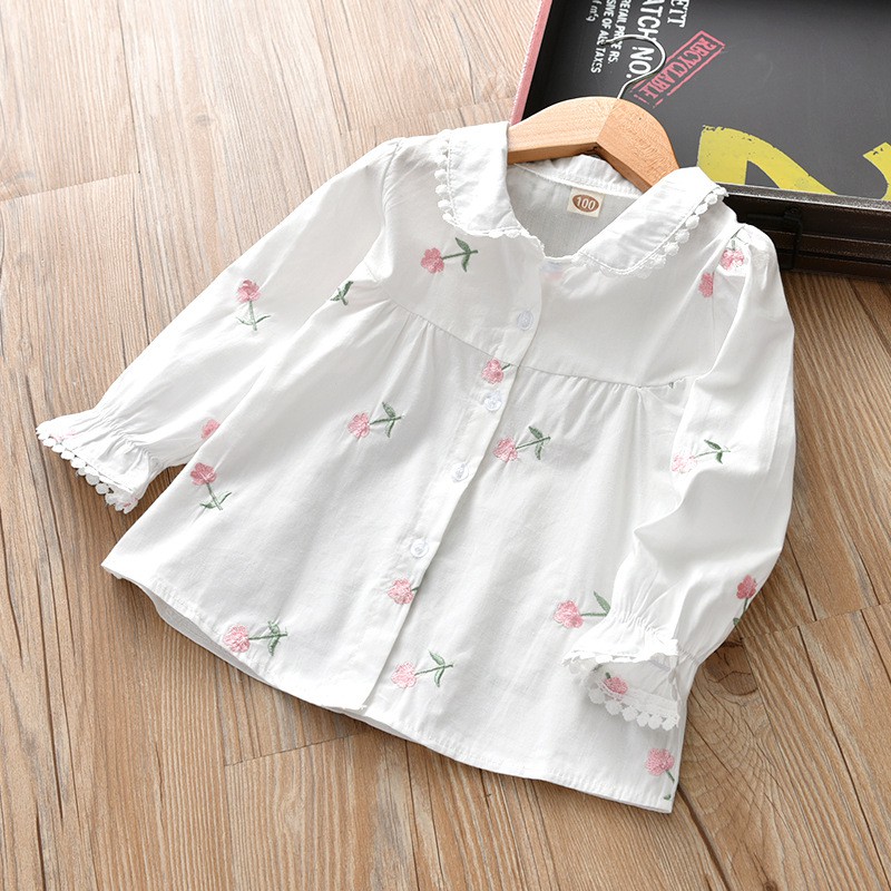 shopee: Baby Girl Embrodered Flower PTops Child Baby Long-sleeve Blouse Shirt (0:1:Color:Pink Flower;1:1:Size:110)