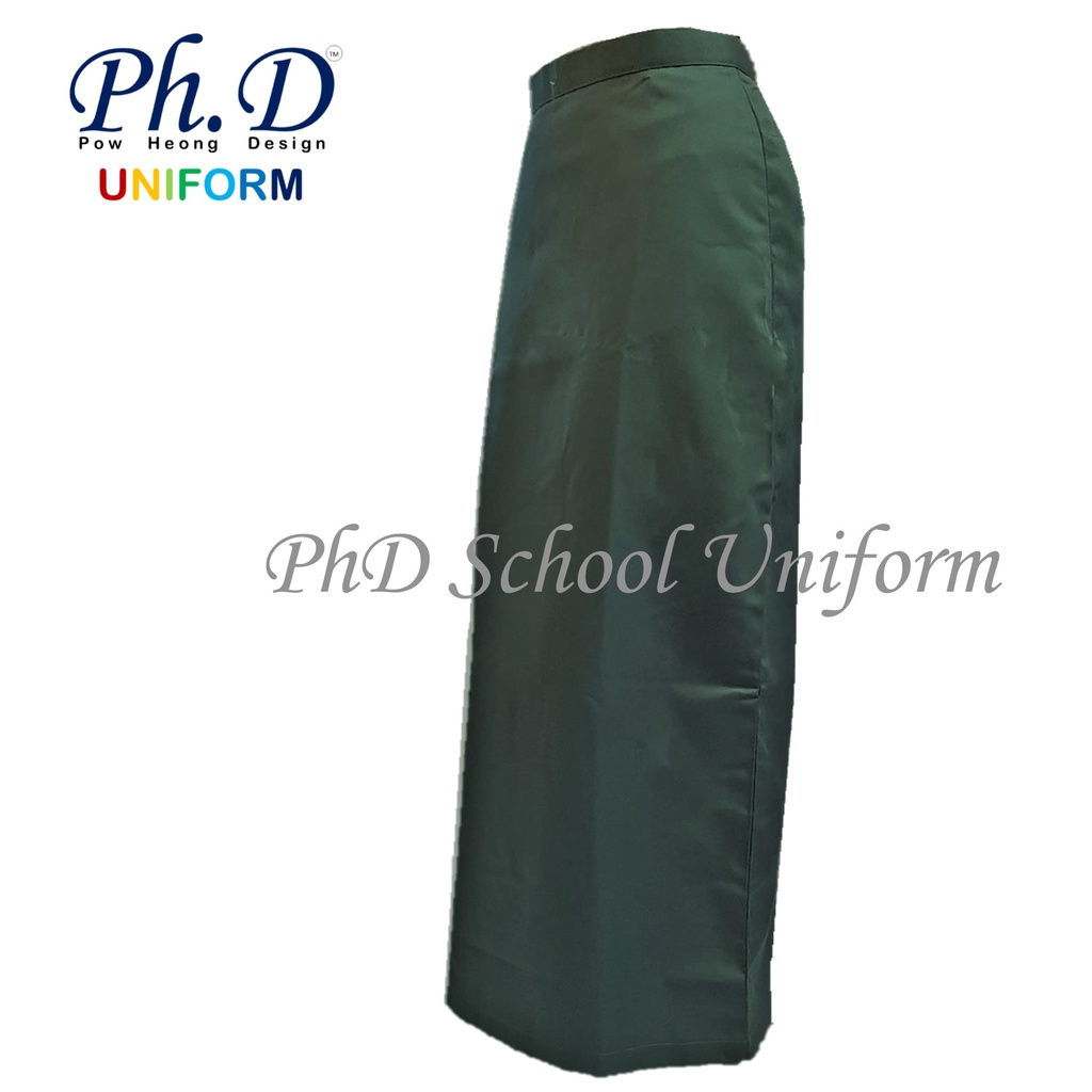 PhD School Uniform (Size 24-28 & XS-XXL) Oive Maxi | Long Skirt | Kain Skirt Labuh Hijau Sekolah Berlipatan Belakang