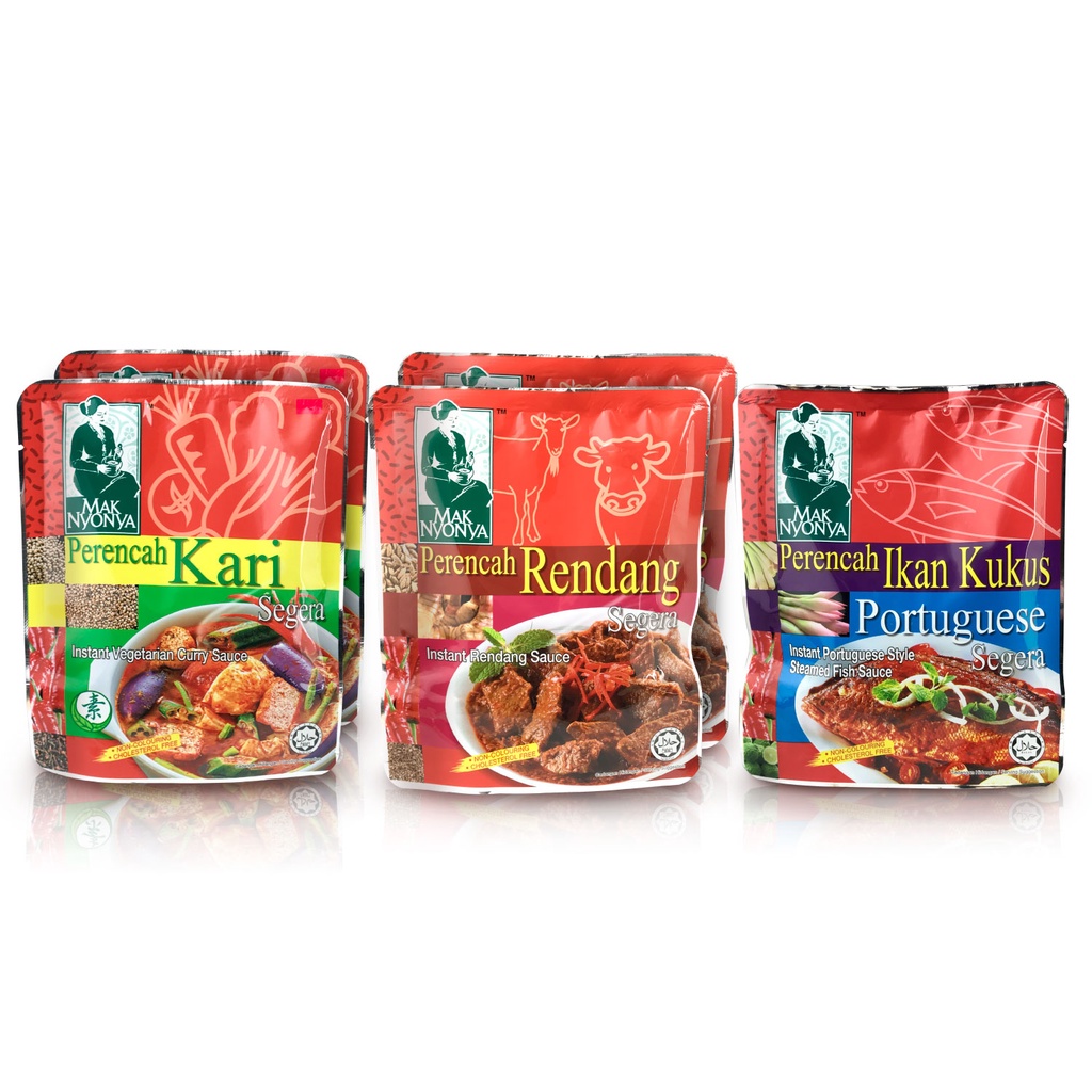 Mak Nyonya HALAL Instant Vegetarian Curry X2, Rendang X2 & Portuguese