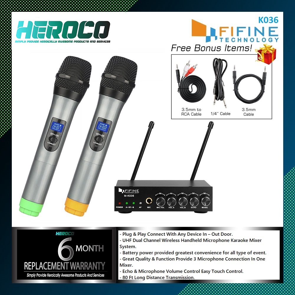 Fifine K036 UHF Dual Channel Wireless Handheld Microphone Karaoke