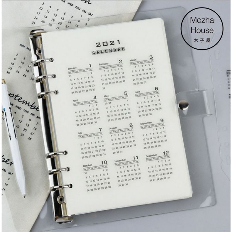 2021 & 2022 A5 Calendar Loose Leaf Binder 6 Holes Notebook Index