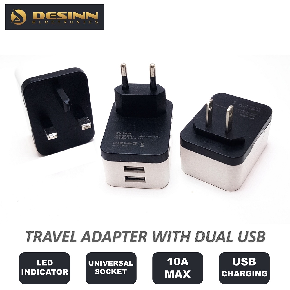 EU / UK / US to Universal Plug Adapter with 2 USB Outlet USB Wall