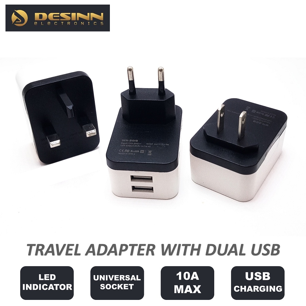 EU / UK / US To Universal Plug Adapter With 2 USB Outlet USB Wall ...