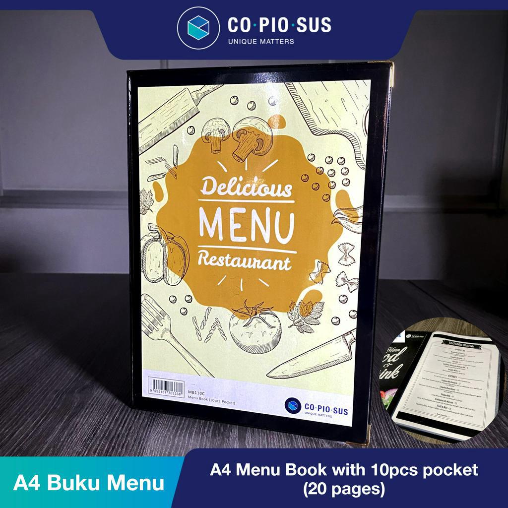 COPIOSUS A4 Menu / Display Book 10pcs Pockets (20 Pg) PU Hard Cover Clear Catalog Merchandise Price List Recipe Book