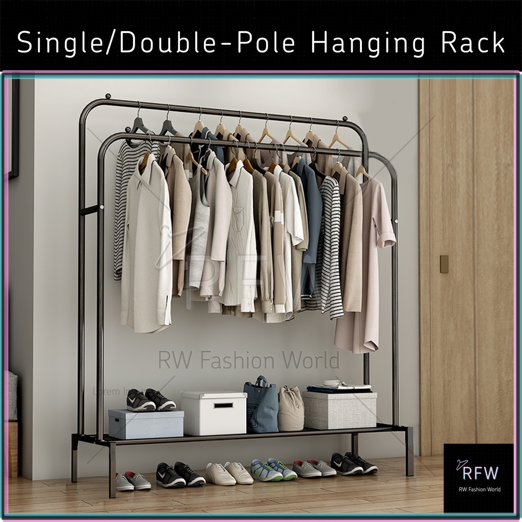 <READY STOCK> Single/Double-Pole Clothes Hanging Rack / Rak Baju Murah / Rak Pengering Pakaian 