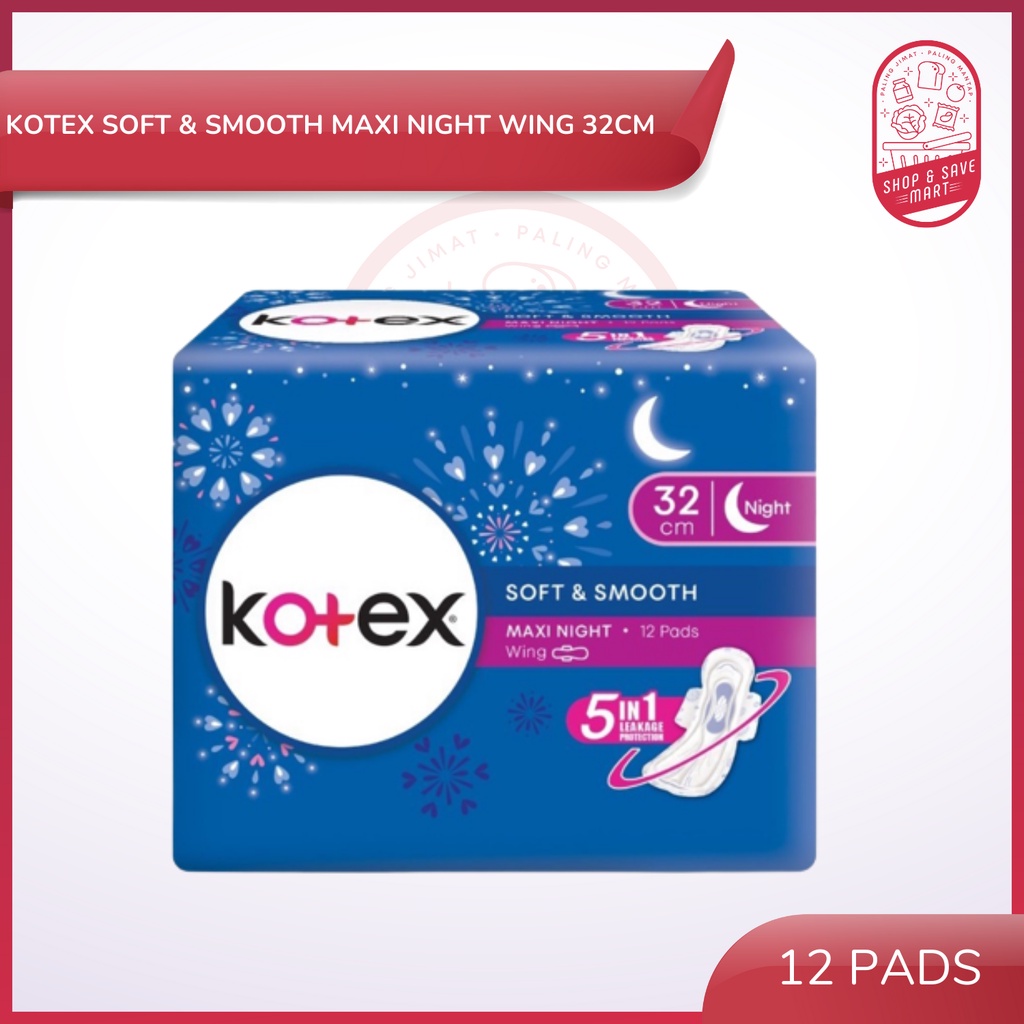 Kotex Panty Liners Soft & Smooth Maxi Night Wing (32cm) 12 Pads