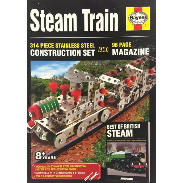 STEAM TRAIN CONSTRUCTION SET 314 PIECES HAYNES STAINLESS STEEL Meccano Like 