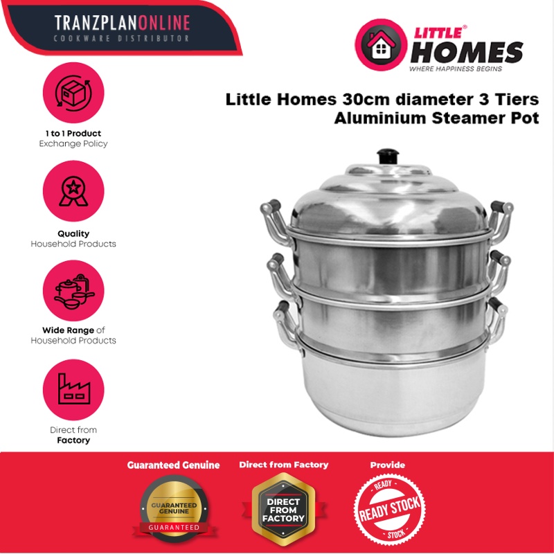 Little Homes Aluminium 3 Tiers Steamer 30cm Pengukus Kitchen Appliances Barang Elektrik Dapur Steamer Pot Electric