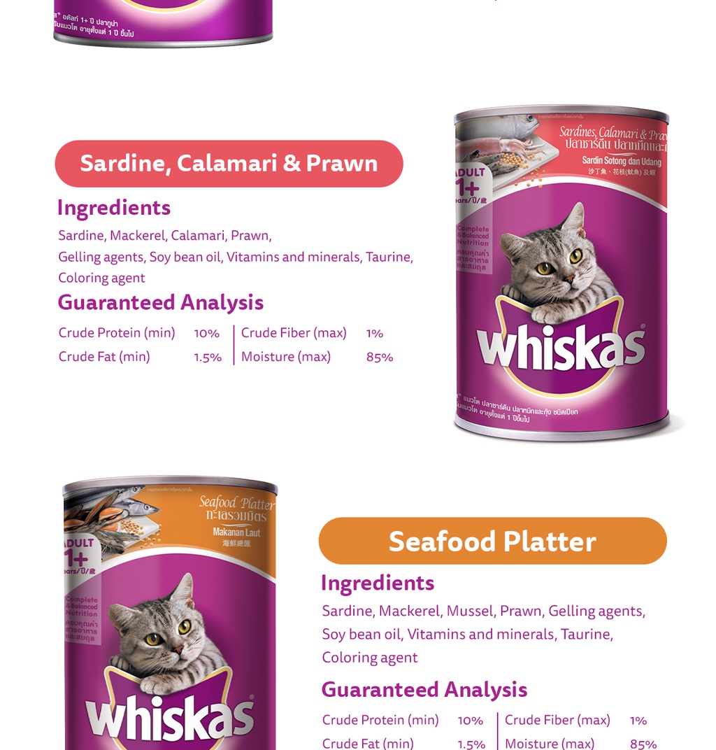 Whiskas Cat Food Can Cat Wet Food in Ocean Fish Flavor for Adult Cats