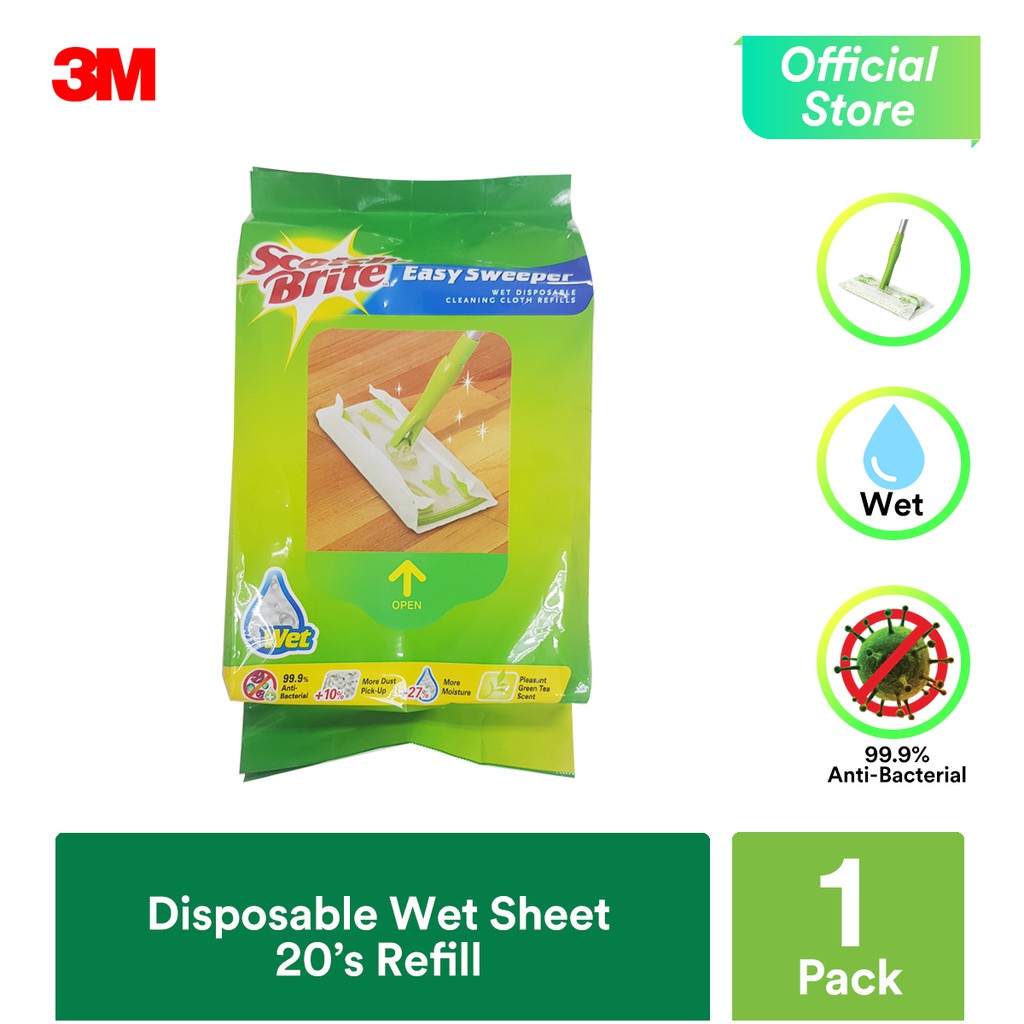3M Scotch Brite Easy Sweeper Wet Disposable Wipes Refill (20 Sheets