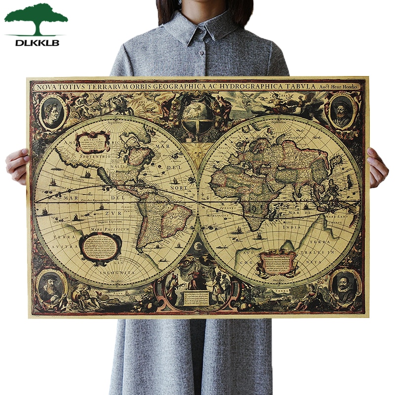 DLKKLB Retro World Map Nautical Map Poster Vintage Kraft Paper Chart Sticker Antique Home Decor Large Size Map World