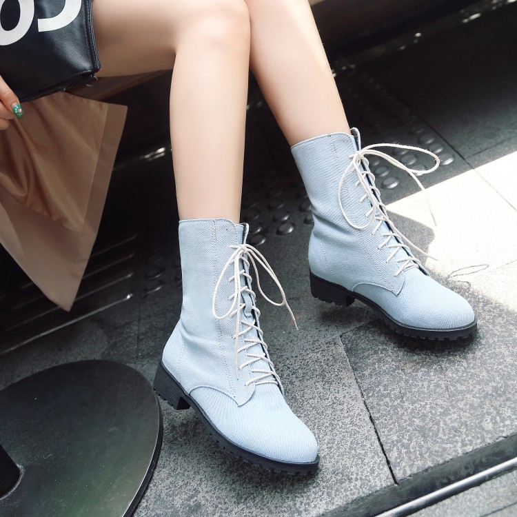 denim boots low heel
