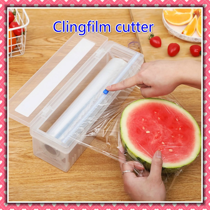 Plastic Food Wrap Dispenser with Slide Cutter Adjustable Cling Film ...