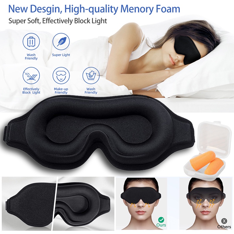 Sleep Mask for Men Women Upgraded 3D Contoured Cup Eye mask Blindfold Block Out Light Eye mask with Adjustable Strap Breathable & Soft for Sleeping Yoga Traveling