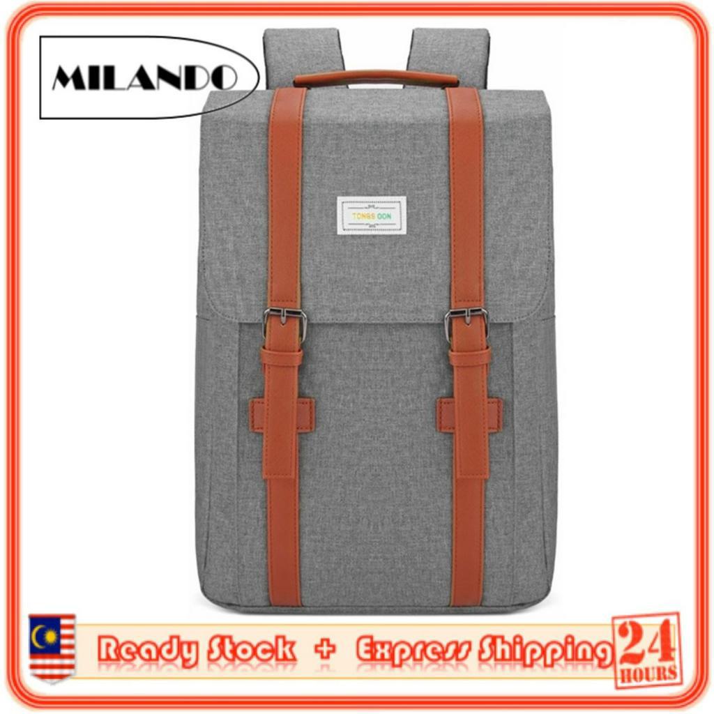 MILANDO Men Stylist PU Leather Travel Laptop Backpack Business School College Bag Beg Sekolah (Type 14)