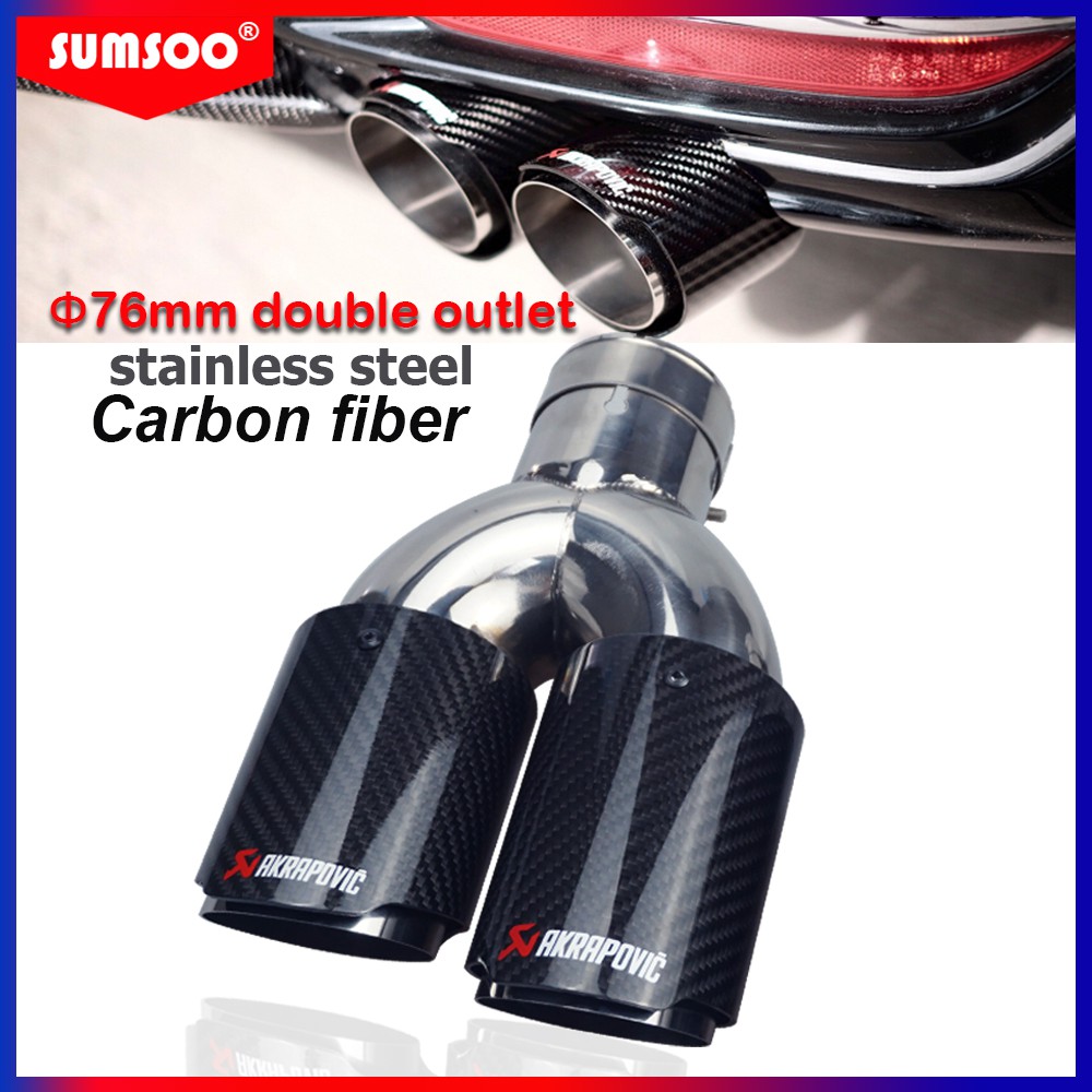 Steel Carbon Fiber Car Rear Dual Exhaust Pipe Tail Muffler Tip Throat Tailpipe H