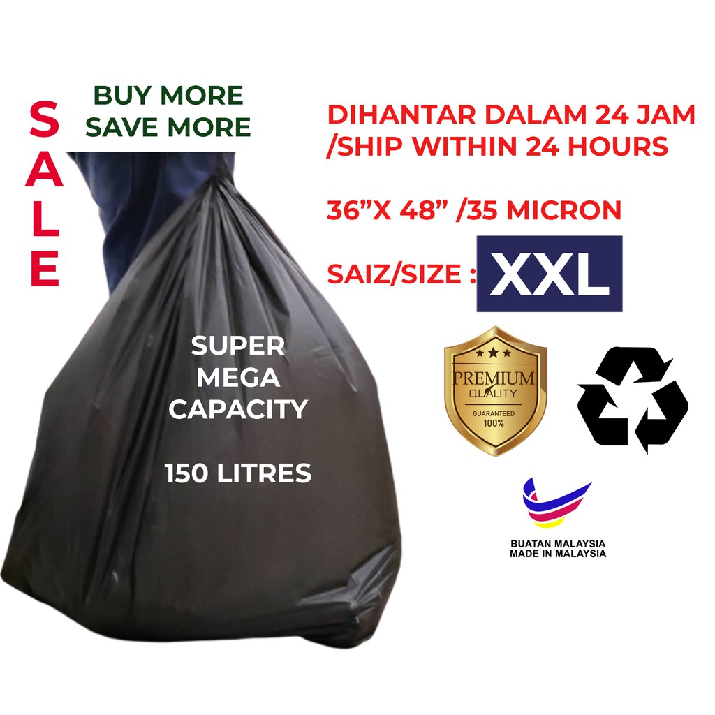 36"x48" 14 pcs Black Garbage Bag XXL Beg Sampah XXL Shopee Malaysia