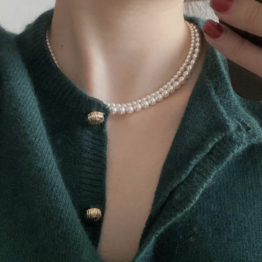 BLOSSOM Various sizes Seashell White Pearl Necklace, Rantai Mutiara, Multi Strand Necklace