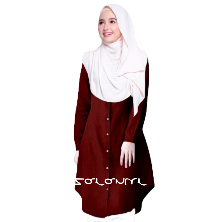 Muslimah WanitaB Bloue LABUH Front Butto Style COMO CREPE (READY STOCK )