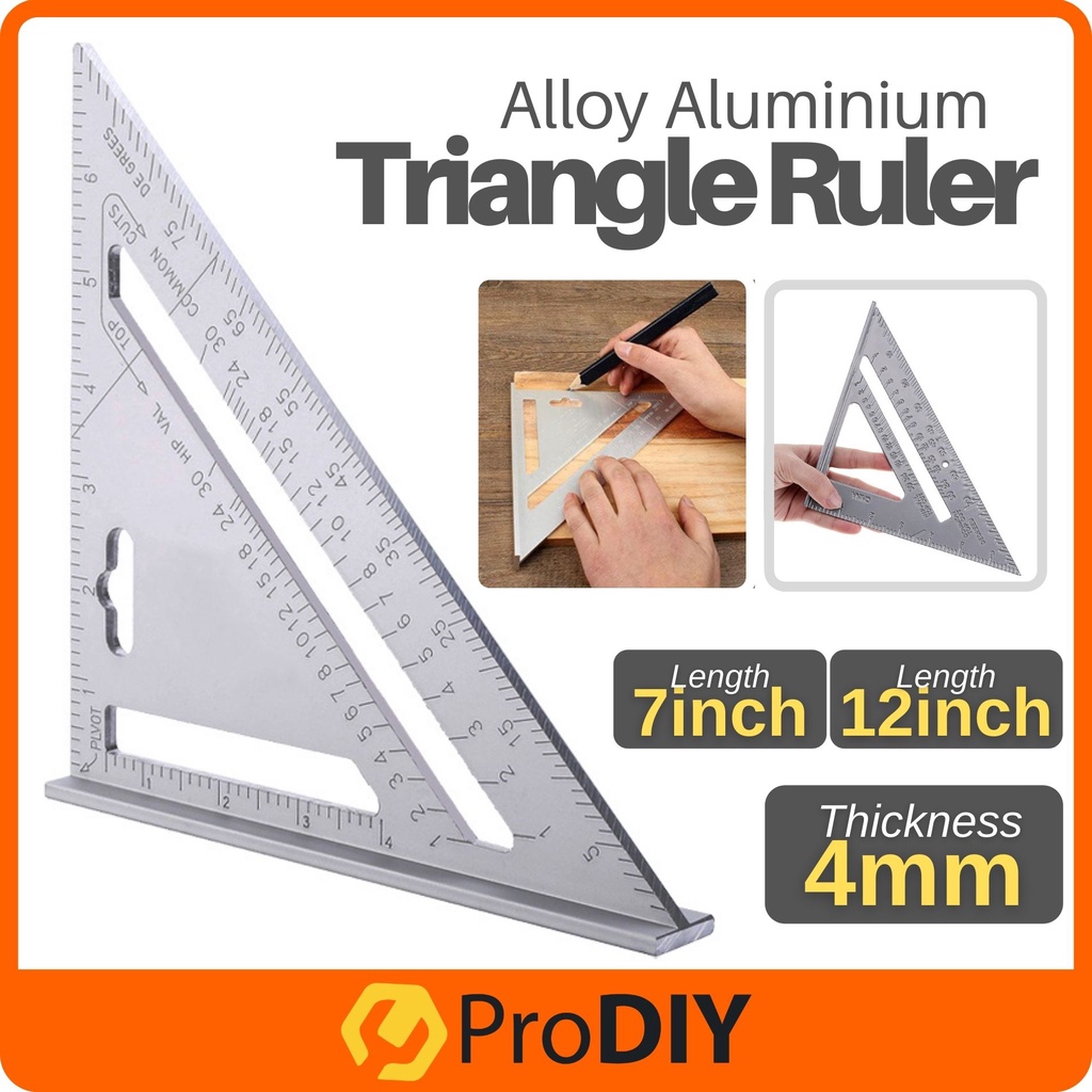 MAYA185 7/12 Inch Metric Ruler Aluminium Alloy Protractor Triangle