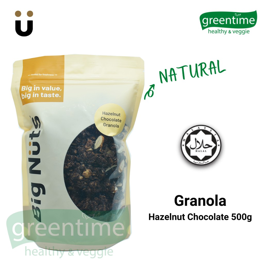 Big Nuts Hazelnut Dark Chocolate Granola 500g HALAL Rolled Oats with