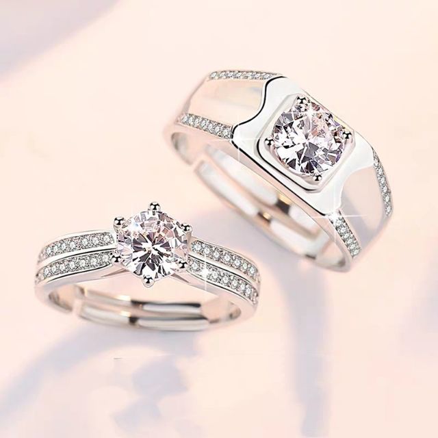 S925 Sterling Silver Couple Ring Lover Pair Rings Zirconia Diamond Ladies Cincin Kapel Lelaki Perempuan Cincin Tunang Shopee Malaysia