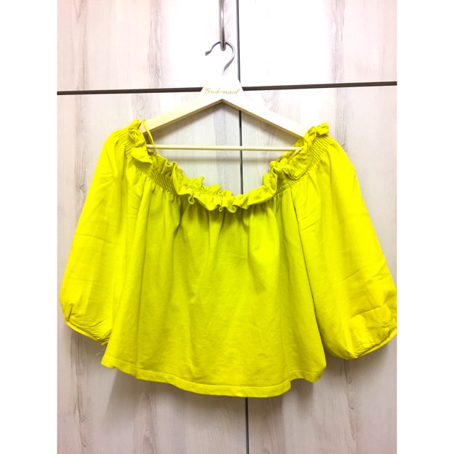 neon yellow off the shoulder top