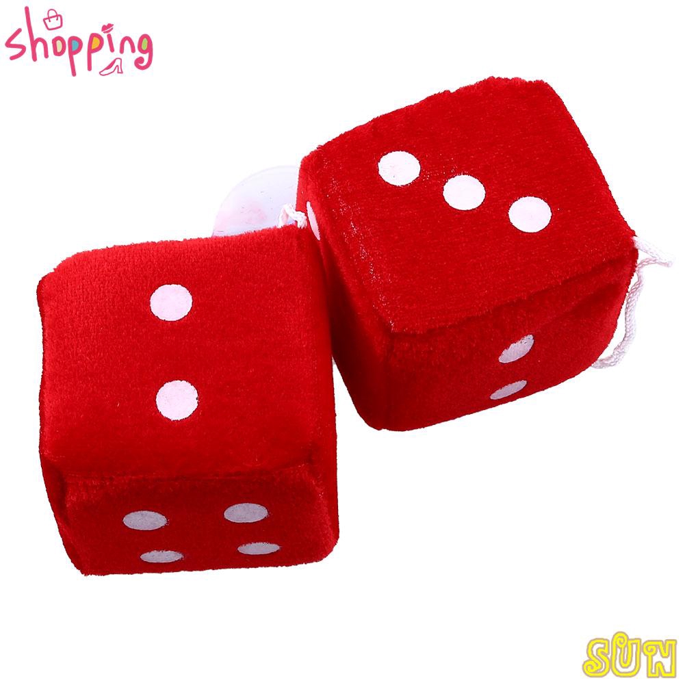 2 Premium Large Fuzzy Plush Red Rearview Mirror Hang Dice for Car-Truck-Auto New