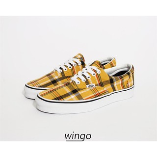 vans era plaid yellow and white