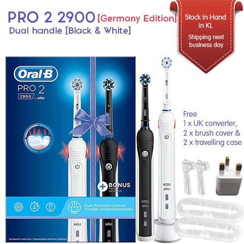 OralB Pro 2 2900 Set of 2 Duo Handles Black and white CrossAction Electric Rechargeable