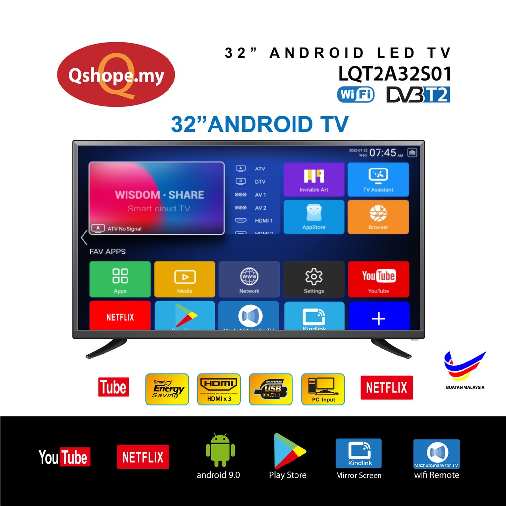 Qshope.my / LED TV 32" Inch SMART TV ANDROID TV 9.0 / 32" INCH with DVB-T2